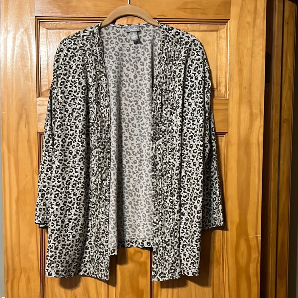 Chico's Black and White Leopard Print Cardigan